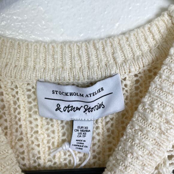 Stockholm Atelier & Other Stories Knit Top Womens XS Cream Pullover Short Sleeve - Picture 8 of 11